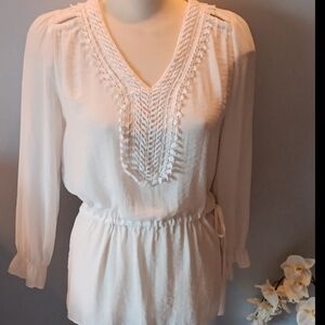 Dex white crochet detail long sleeve top